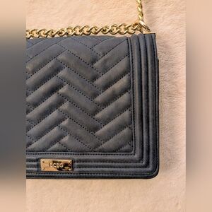 BCBG Paris Navy Blue Quilted Chain Shoulder Bag Crossbody Purse Faux Suede